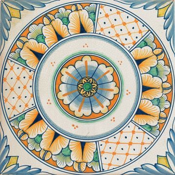 Hand-painted Deruta tile ad03 by Antica Deruta, Italy. The tile is entirely handcrafted.