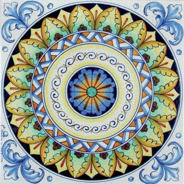Hand-painted Deruta tile ad07 by Antica Deruta, Italy. The tile is entirely handcrafted.