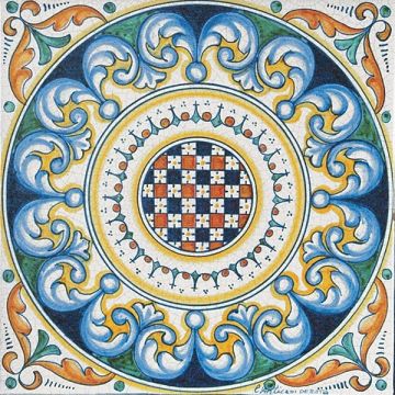 Hand-painted Deruta tile ad09 by Antica Deruta, Italy. The tile is entirely handcrafted.