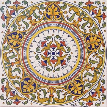 Hand-painted Deruta tile ad11 by Antica Deruta, Italy. The tile is entirely handcrafted.