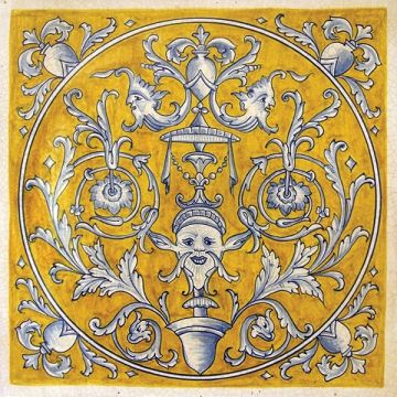 Hand-painted Deruta tile ad12 by Antica Deruta, Italy. The tile is entirely handcrafted.