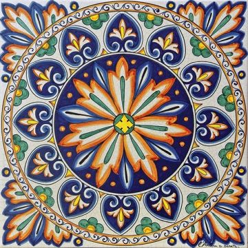Hand-painted Deruta tile ad14 by Antica Deruta, Italy. The tile is entirely handcrafted.