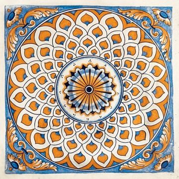 Hand-painted Deruta tile ad15 by Antica Deruta, Italy. The tile is entirely handcrafted.
