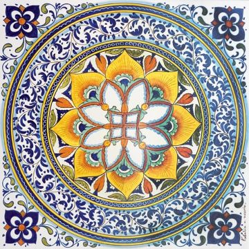 Hand-painted Deruta tile ad20 by Antica Deruta, Italy. The tile is entirely handcrafted.