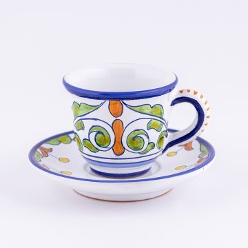 Deruta espresso cup and saucer from the Amelia collection, handmade by Antica Deruta - Italy