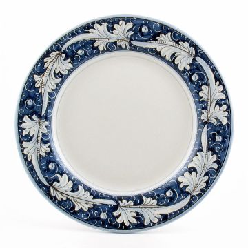 Italian dinner plate from the Rinascimento Blu e Bianco collection handmade by Ceramiche Rampini in Gubbio, Italy