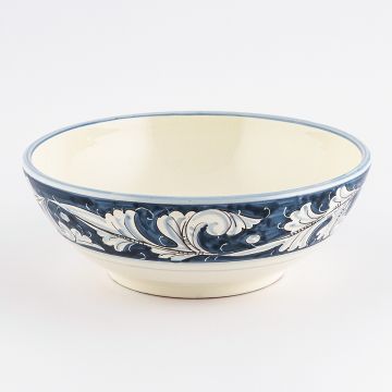 Italian serving bowl from the Rinascimento Blu e Bianco collection handmade by Ceramiche Rampini in Gubbio, Italy