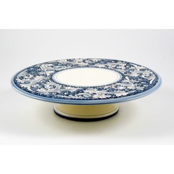 Italian cake & cheese stand from the Rinascimento Blu e Bianco collection handmade by Ceramiche Rampini in Gubbio, Italy