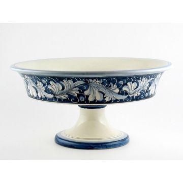 Italian footed fruit bowl from the Rinascimento Blu e Bianco collection handmade by Ceramiche Rampini in Gubbio, Italy