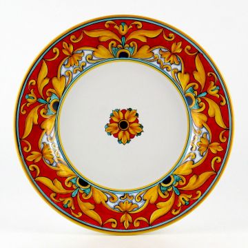 Broccato Rosso Italian charger plate handmade by Fima in Deruta