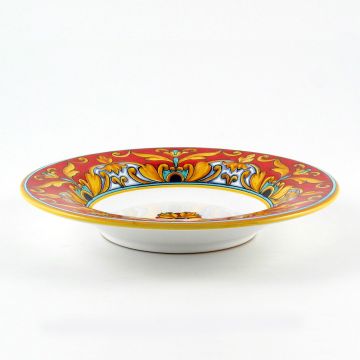 Broccato Rosso Italian pasta & soup plate handmade by Fima in Deruta