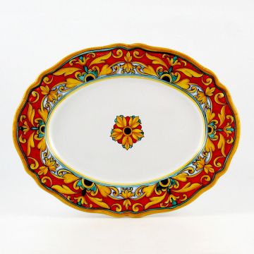 Broccato Rosso Italian oval platter handmade by Fima in Deruta