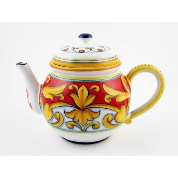 Broccato Rosso Italian tea pot handmade by Fima in Deruta