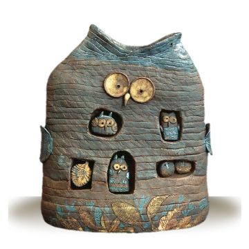 The Owl Den, a ceramic piece created by Maestro Riccardo Biavati in Ferrara, Italy 