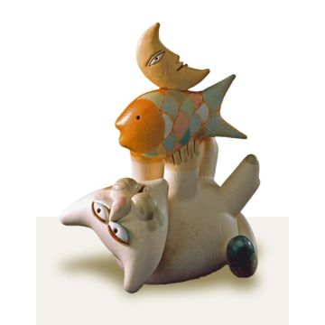 Cat Fish Moon, a ceramic piece created by Maestro Riccardo Biavati in Ferrara, Italy 
