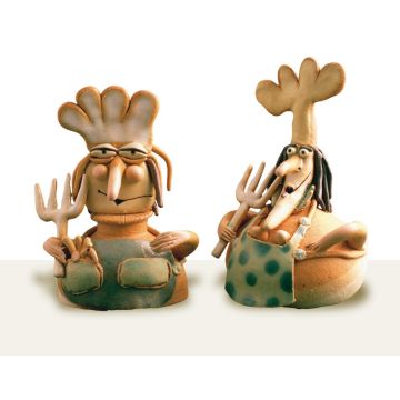 The Cooks, two ceramic figurines created by Maestro Riccardo Biavati in Ferrara, Italy 