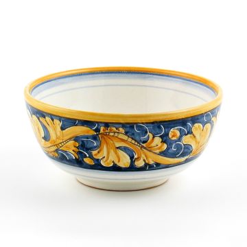 Italian cereal bowl from the Rinascimento Blu e Giallo collection handmade by Ceramiche Rampini in Gubbio, Italy