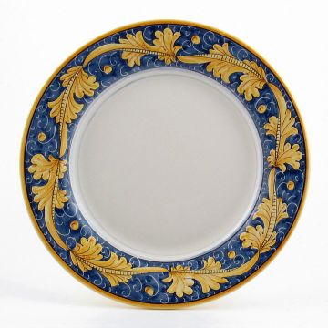 Italian dinner plate from the Rinascimento Blu e Giallo collection handmade by Ceramiche Rampini in Gubbio, Italy