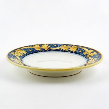 Italian pasta & soup plate from the Rinascimento Blu e Giallo collection handmade by Ceramiche Rampini in Gubbio, Italy