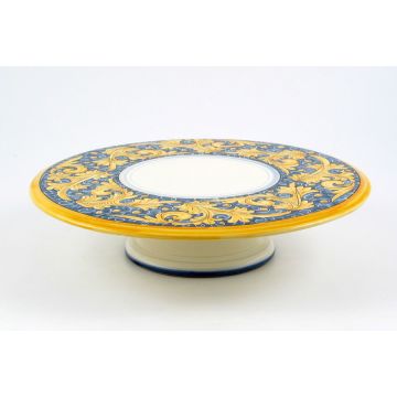 Italian cake & cheese stand from the Rinascimento Blu e Giallo collection handmade by Ceramiche Rampini in Gubbio, Italy