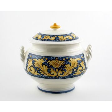Italian soup tureen from the Rinascimento Blu e Giallo collection handmade by Ceramiche Rampini in Gubbio, Italy