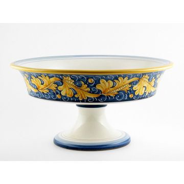 Italian footed fruit bowl from the Rinascimento Blu e Giallo collection handmade by Ceramiche Rampini in Gubbio, Italy