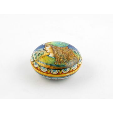 Italian large keepsake box featuring a Renaissance-style portrait handmade by Alvaro Binaglia in Deruta Italy - main image