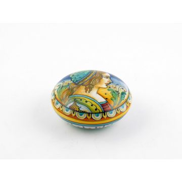 Italian large keepsake box featuring a Renaissance-style portrait handmade by Alvaro Binaglia in Deruta Italy - main image