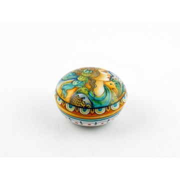 Italian small keepsake box featuring a Renaissance-style portrait handmade by Alvaro Binaglia in Deruta Italy - main image