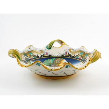 Italian centerpiece featuring a Renaissance-style portrait of a woman with pearls handmade by Alvaro Binaglia in Deruta Italy - main image