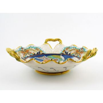 Italian centerpiece featuring a Renaissance-style portrait of a warrior with long hair handmade by Alvaro Binaglia in Deruta Italy - main image