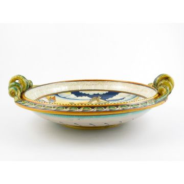 Italian centerpiece bowlfeaturing a Renaissance-style portrait of a knight handmade by Alvaro Binaglia in Deruta Italy - main image