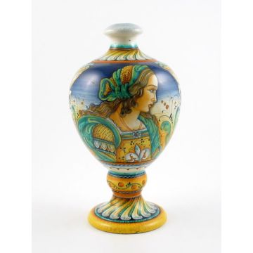 Italian table lamp featuring a Renaissance-style portrait of Julia Bella handmade by Alvaro Binaglia in Deruta Italy - main image