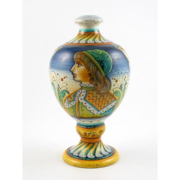 Italian table lamp featuring a Renaissance-style portrait of Angiolo handmade by Alvaro Binaglia in Deruta Italy - main image