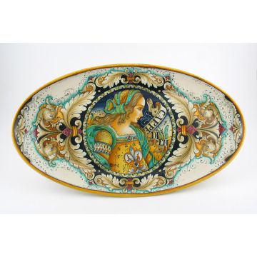 Italian wall plate platter featuring a Renaissance-style portrait of Julia Bella handmade by Alvaro Binaglia in Deruta Italy - main image
