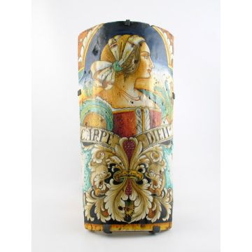 Italian wall lamp featuring a Renaissance-style portrait of Artemisia handmade by Alvaro Binaglia in Deruta Italy - main image