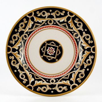 Barocco Nero Italian dinner plate handmade by Fima in Deruta