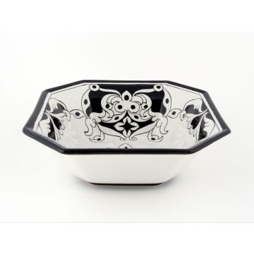 Italian octagonal serving bowl Bianco Nero from the Ottagonali Collection handmade by Francesca Niccacci in Deruta