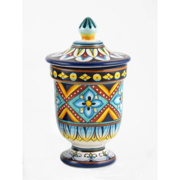 Italian favor small vase with lid handmade by Fima in Deruta