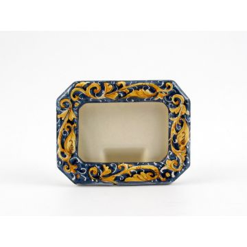Italian hand-painted ceramic photo frame from the Rinascimento collection handmade by Ceramiche Rampini in Gubbio, Italy
