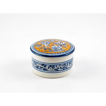 Italian hand-painted ceramic keepsake box from the Rinascimento collection handmade by Ceramiche Rampini in Gubbio, Italy