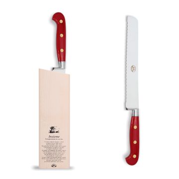 Forgiato Insieme Red bread knife handcrafted by Coltellerie Berti in Scarperia, Italy