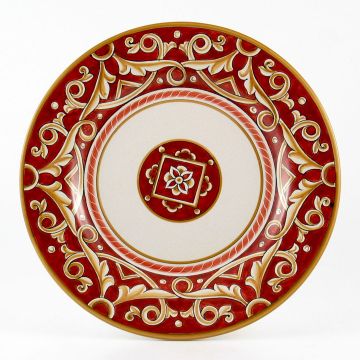 Barocco Rosso Italian dinner plate handmade by Fima in Deruta