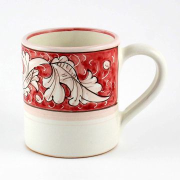 Italian mug from the Rinascimento Rosa e Bianco collection handmade by Ceramiche Rampini in Gubbio, Italy