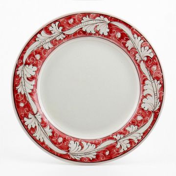 Italian dinner plate from the Rinascimento Rosa e Bianco collection handmade by Ceramiche Rampini in Gubbio, Italy