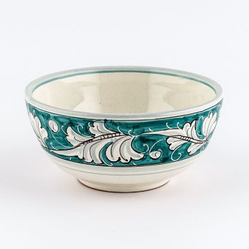 Italian cereal bowl from the Rinascimento Verde e Bianco collection handmade by Ceramiche Rampini in Gubbio, Italy
