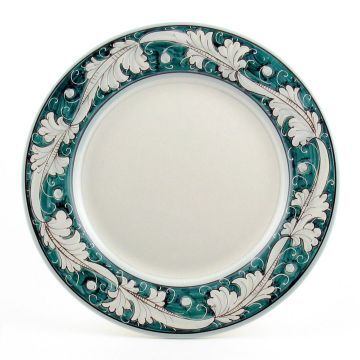 Italian dinner plate from the Rinascimento Verde e Bianco collection handmade by Ceramiche Rampini in Gubbio, Italy