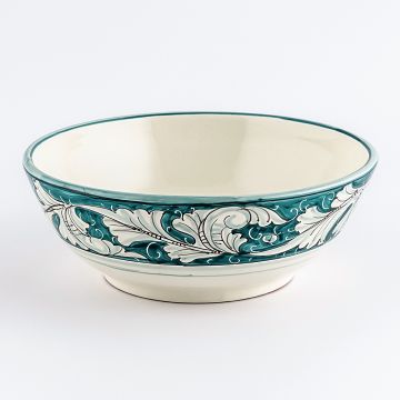Italian serving bowl from the Rinascimento Verde e Bianco collection handmade by Ceramiche Rampini in Gubbio, Italy