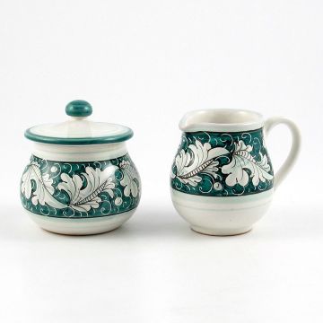 Italian creamer & sugar set from the Rinascimento Verde e Bianco collection handmade by Ceramiche Rampini in Gubbio, Italy