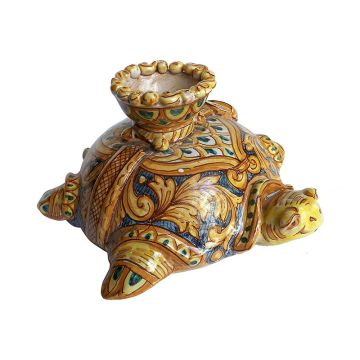 Italian ceramic candle holder Turtle handmade by Ghenos in Sicily
